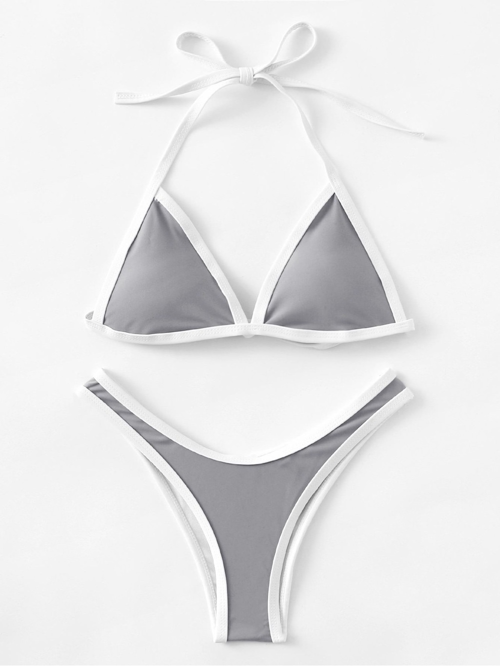 Gray & White Triangle Tie Bikini Set Size Small